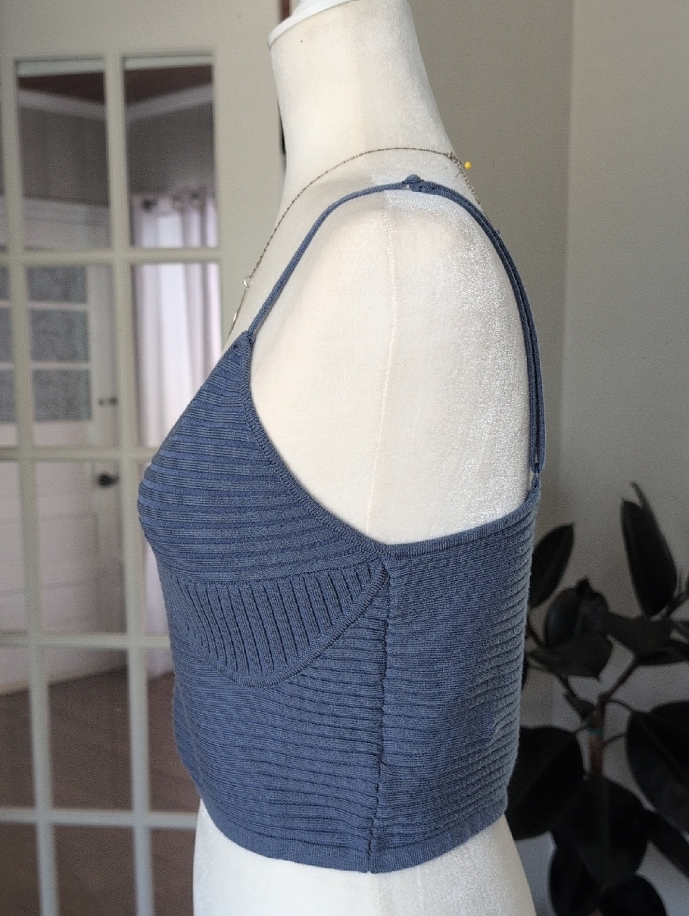 aerie Slate Blue Ribbed Knit Cropped Cami Large - Picture 3 of 10